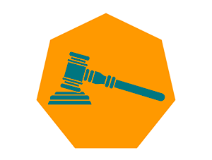 ícono decorativo de martillo de juez que representa al poder judicial