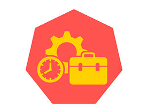 ícono decorativo de maletín, engrane y reloj, que representa al poder ejecutivo